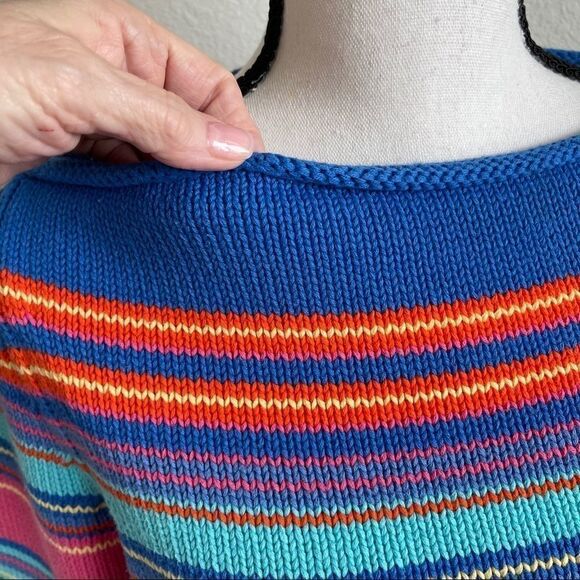 Lauren by Ralph Lauren Bright Colored Cotton Striped Sweater - Large - Picture 2 of 10